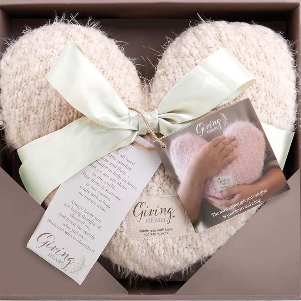 DEMDACO Cream Heart Shaped 10x11" Plush Polyester Decorative Throw Giving Pillow